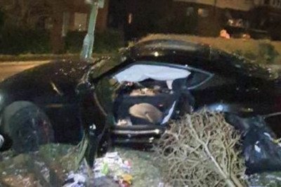 Pictured: Devastation caused by celebrity ex-racing driver Billy Monger after he crashed his high-speed Toyota sports car - seven years after losing his legs in teenage smash