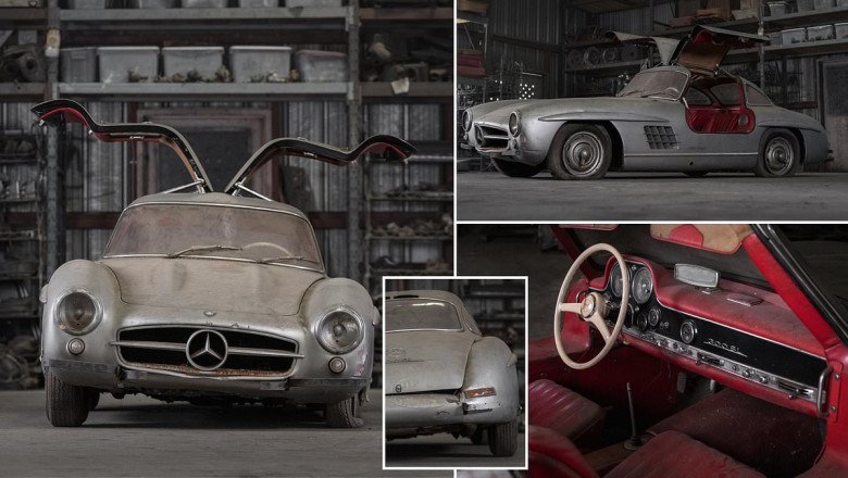 Rare 'junkyard' 1956 Mercedes-Benz 300SL Alloy Gullwing that's been kept in a barn for 47 YEARS and hit with a forklift truck sells for £7m