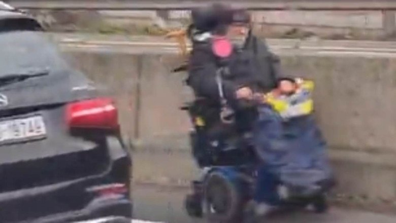 Strife in the fast lane: Shocking moment pensioner in a mobility scooter is seen trundling the wrong way down a motorway