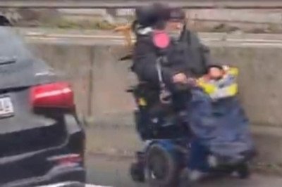 Strife in the fast lane: Shocking moment pensioner in a mobility scooter is seen trundling the wrong way down a motorway