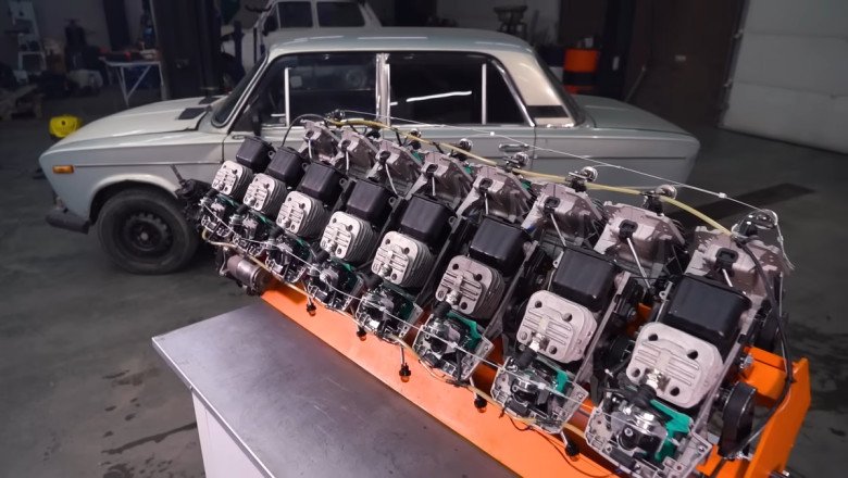 V16 Engine Made Of Chainsaw Motors Is A Perfectly Reasonable Way To Power Your Car