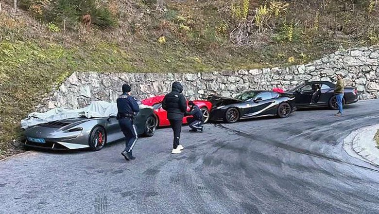 The £6MILLION car crash: 'Most expensive pile-up of the year' sees two Ferraris, a McLaren and a Bentley slam into each other on Austrian mountain road