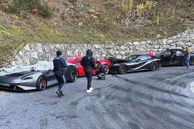 The £6MILLION car crash: 'Most expensive pile-up of the year' sees two Ferraris, a McLaren and a Bentley slam into each other on Austrian mountain road