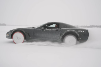 Sawblade Wheels On A Corvette Is The Best Way To Carve Up The Ice Caps