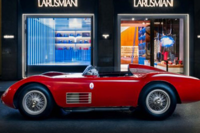 Maserati 200S on show at LARUSMIANI Automotive Gallery during Milan Design Week 2025