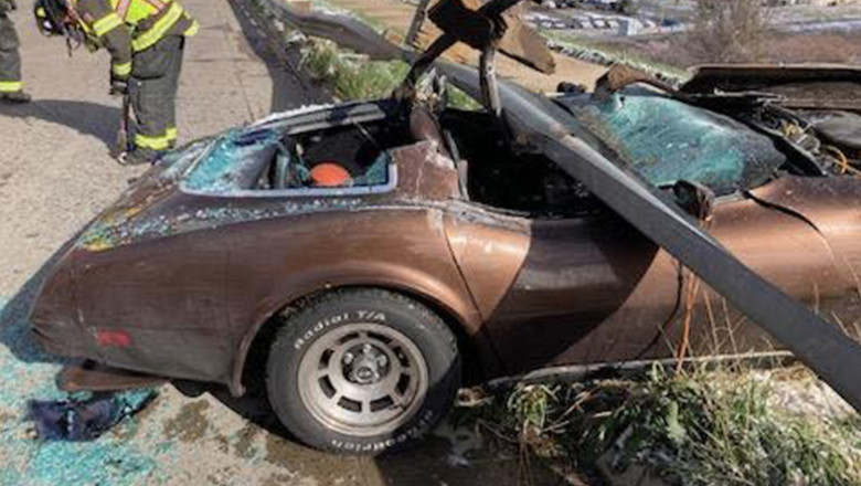 Vintage Corvette Driver Somehow Survives Playing Limbo With a Guardrail