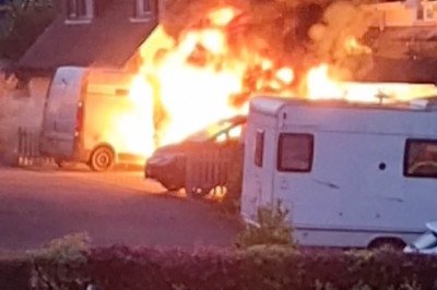 Electric car bursts into flames on homeowners' driveway and engulfs £550,000 family home in terrifying suburban inferno