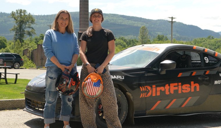 Lia Block sends Claire Williams sideways in a rally car