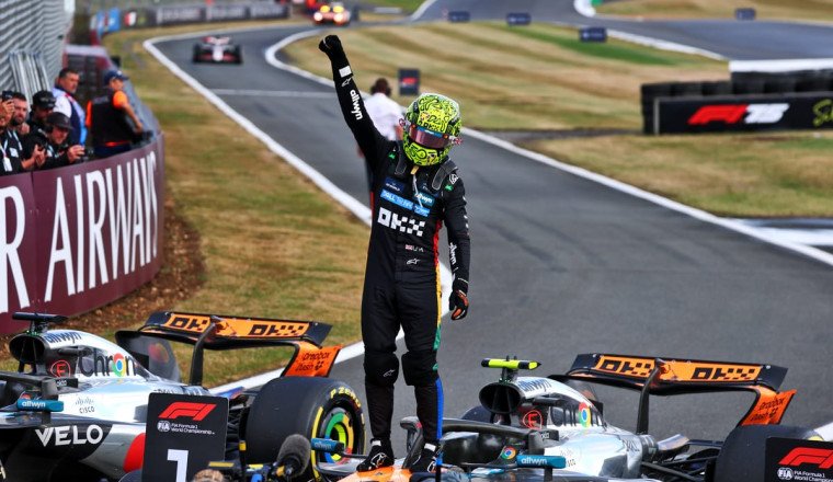 Piastri penalty costs him British GP win to Norris in hectic race