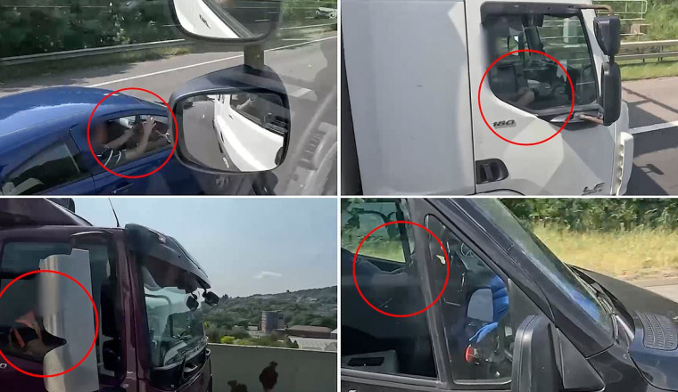 Caught in the act! Undercover police lorry snaps over 100 reckless motorists in one day using their phones, rolling cigarettes and not wearing seatbelts while driving