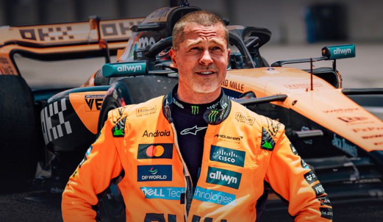 Brad Pitt drives Lando Norris' F1 car for the first time
