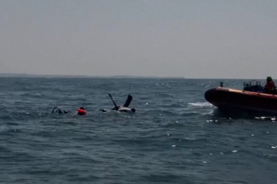 Moment 'air scooter' CRASHES into the English Channel in failed attempt at flying from the French Coast to Dover