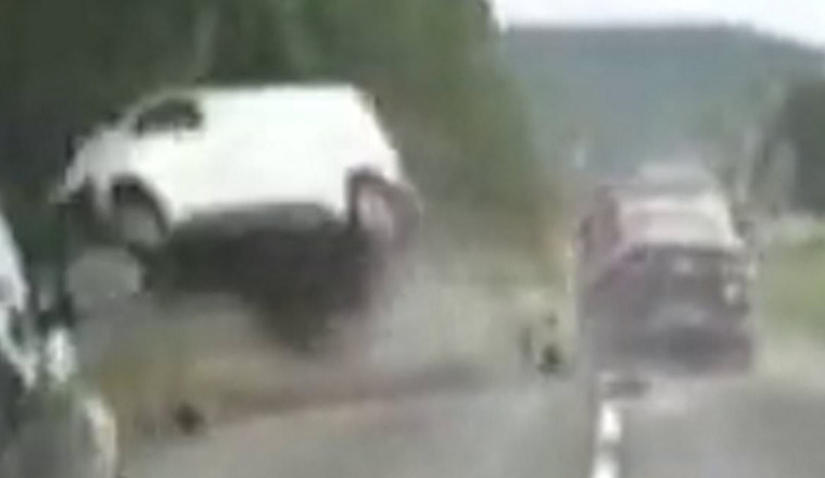 Moment driver in stolen car crashes into armed police van during 100mph police chase
