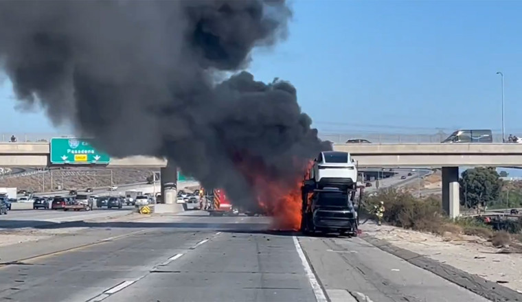 Semi Loaded With Teslas Erupts In Flames On California Freeway, Shuts Down I-5 For Hours