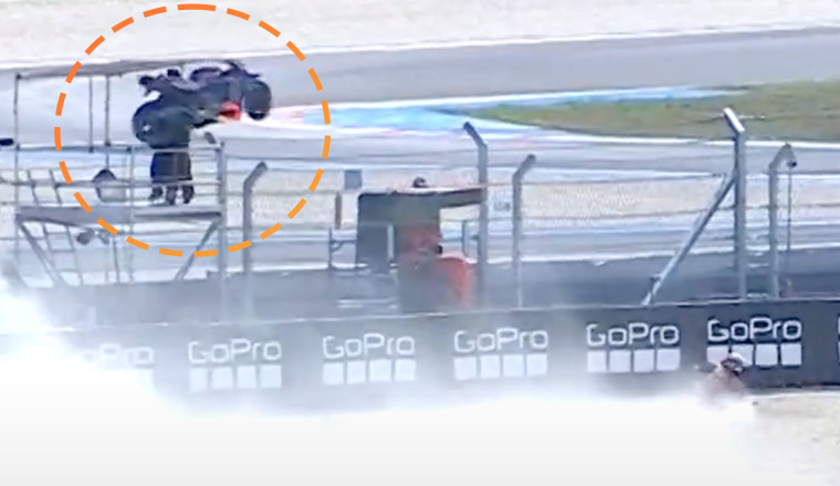 This MotoGP Bike Wrecked So Hard It Flew Into a Cameraman’s Tower