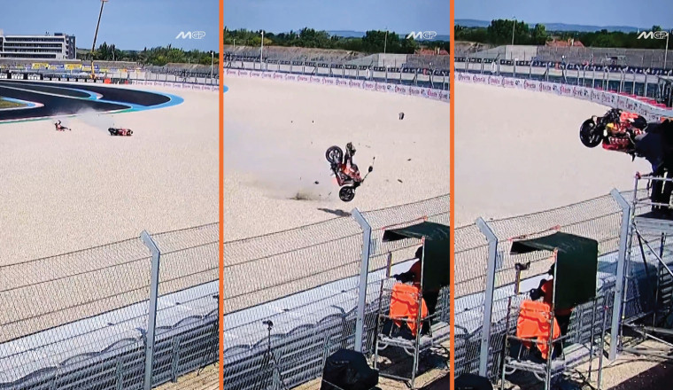 MotoGP Bike Hits TV Camera During Crash At New Track