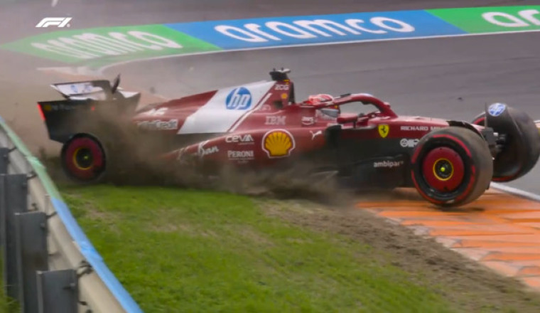 2025 Dutch Grand Prix: Leclerc crashes out after Antonelli spins the Ferrari into the wall