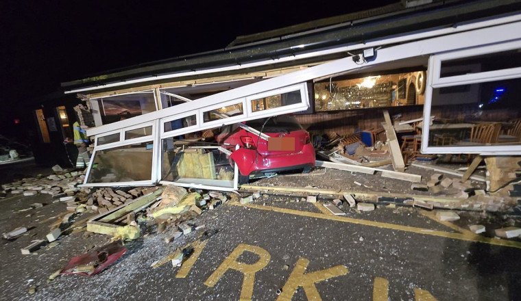 Moment driver smashes into pub beloved by Ed Sheeran in high speed crash - leaving its owners with £50k bill