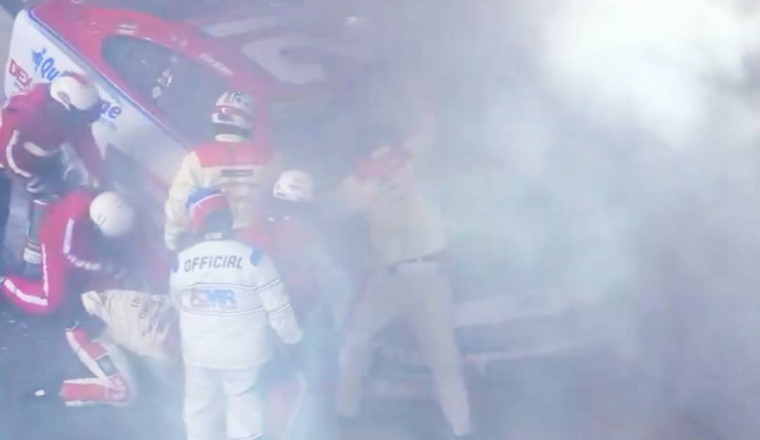 Josh Berry catches fire during the NASCAR race at Bristol (Video)