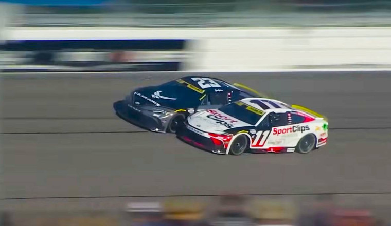 Denny Hamlin crashes Bubba Wallace on final lap at Kansas