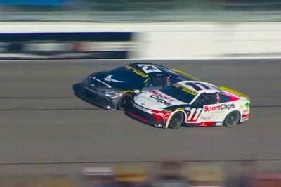 Denny Hamlin crashes Bubba Wallace on final lap at Kansas