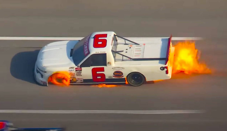 Norm Benning placed in ambulance after Talladega fire (Video)