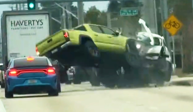 Tacoma Hits Stopped Traffic So Hard It Flips Into The Air