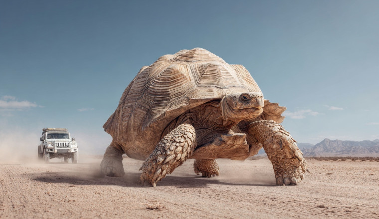 In a Race Between a Tortoise and a 4x4 in The Mojave, Who Wins? The Tortoise of Course!