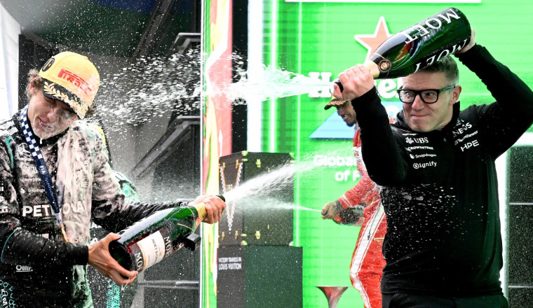 ‘Hell of a moment’ for Pete Bonnington to stand on Shanghai podium with Kimi Antonelli and Lewis Hamilton