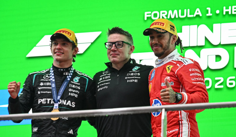 'Like sitting here with my whole family' – Lewis Hamilton overjoyed to share Chinese Grand Prix podium with Kimi Antonelli, Pete Bonnington and George Russell