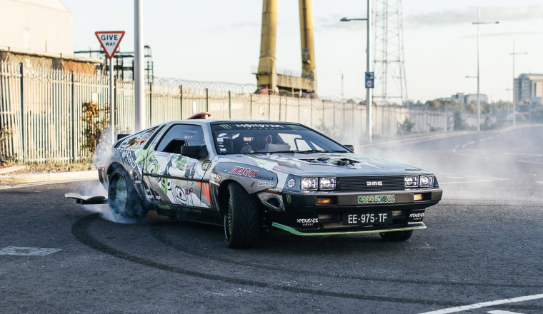 A V8 DeLorean Just Went Sideways Past the Harland &amp; Wolff Cranes. Belfast Deserved This.