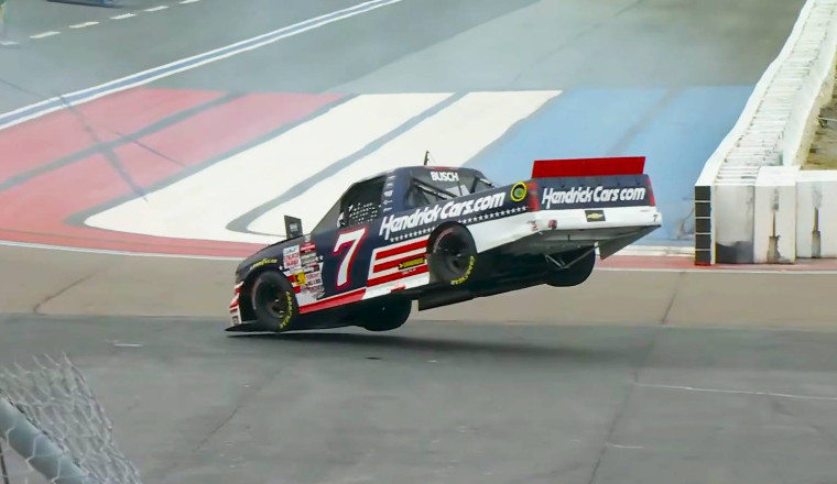 Corey Day goes airborne driving Kyle Busch’s NASCAR truck (Video)