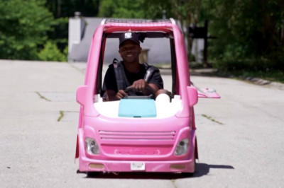 Man Sticks Power Washer Engine In Barbie Power Wheels Car To Keep Gas Budget In Check