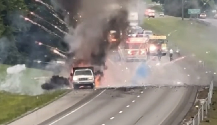 Drivers Treated To Fireworks Show As Trailer Burns