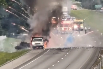 Drivers Treated To Fireworks Show As Trailer Burns